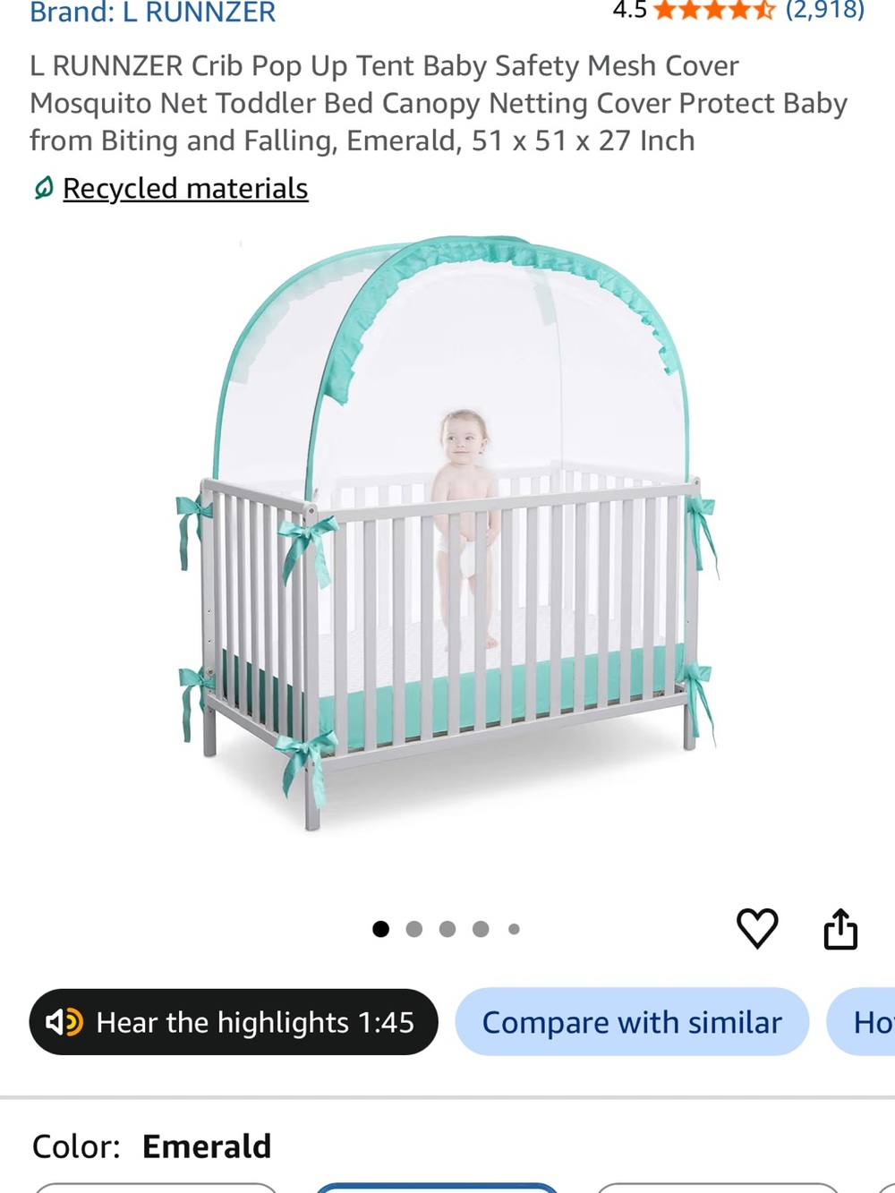 Emerald Toddler Canopy - Baby Bed Protection